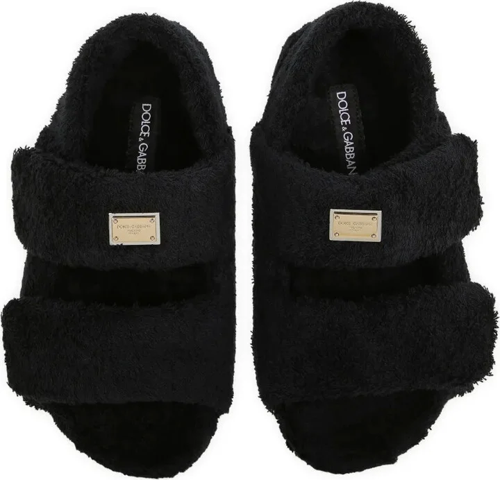 Logo-Plaque Terrycloth-Effect Sandals - Image 4