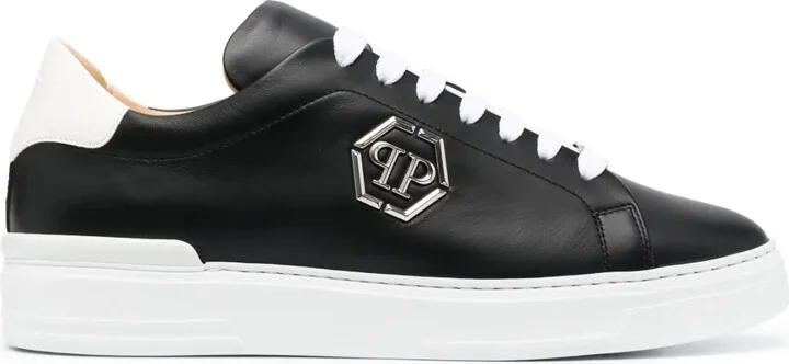 Logo-Plaque Two-Tone Leather Sneakers