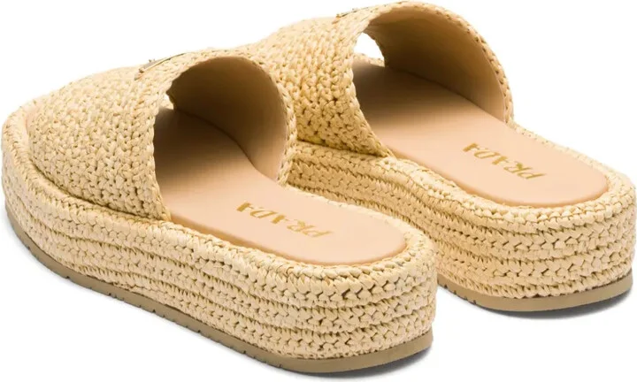 Logo-Plaque Woven-Raffia Sandals - Image 3