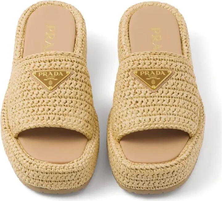 Logo-Plaque Woven-Raffia Sandals - Image 4
