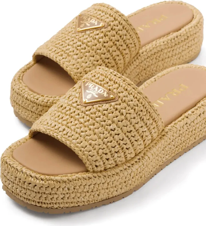 Logo-Plaque Woven-Raffia Sandals - Image 5