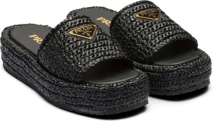 Logo-Plaque Woven-Raffia Sandals - Image 2