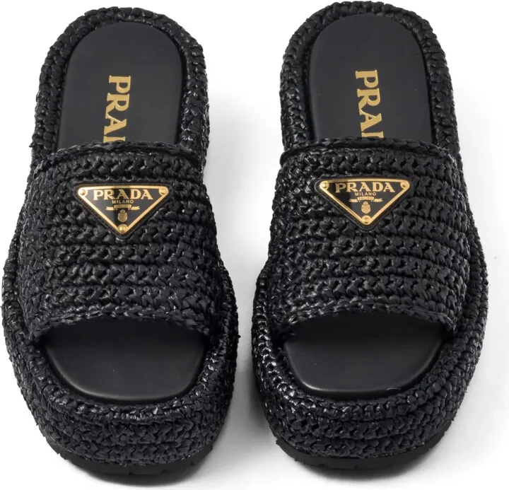 Logo-Plaque Woven-Raffia Sandals - Image 3