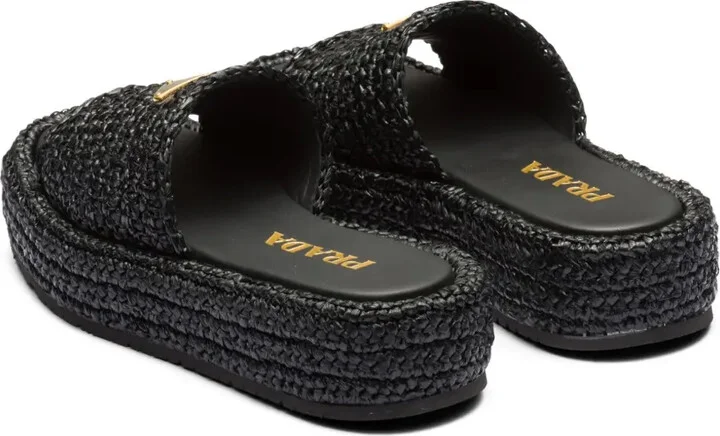 Logo-Plaque Woven-Raffia Sandals - Image 4