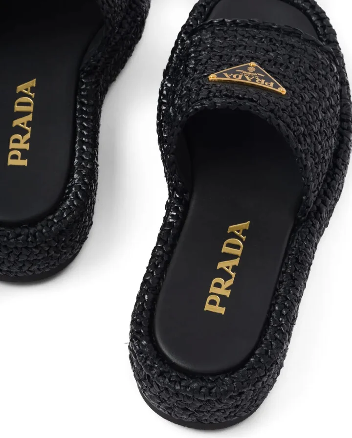 Logo-Plaque Woven-Raffia Sandals - Image 5