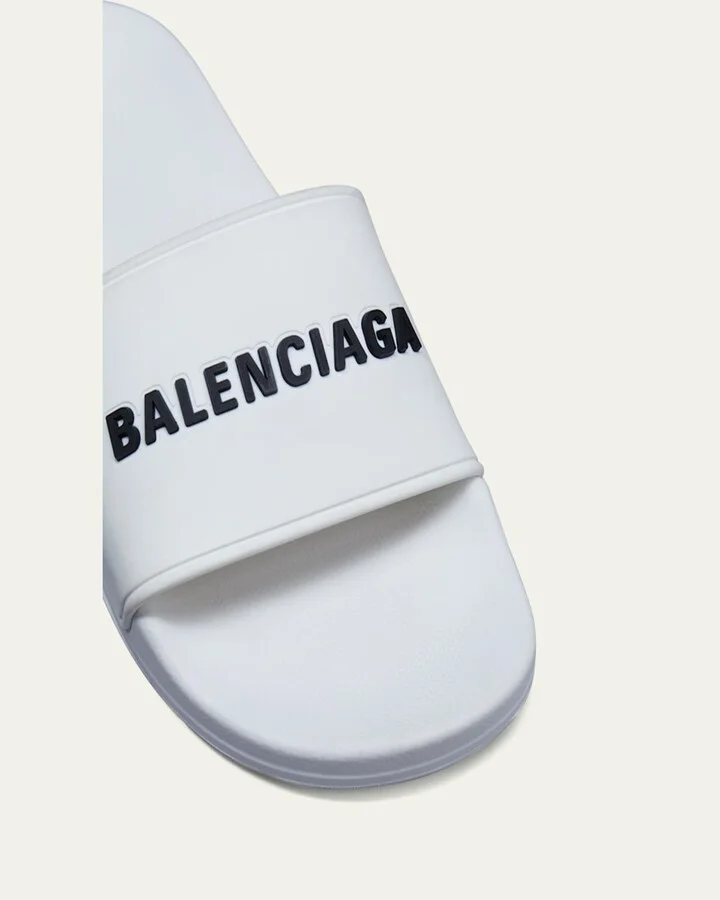 Logo Pool Slide Sandals, White - Image 2
