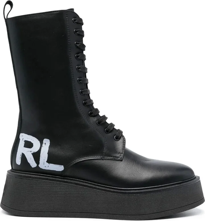 Logo-Print Combat Boots
