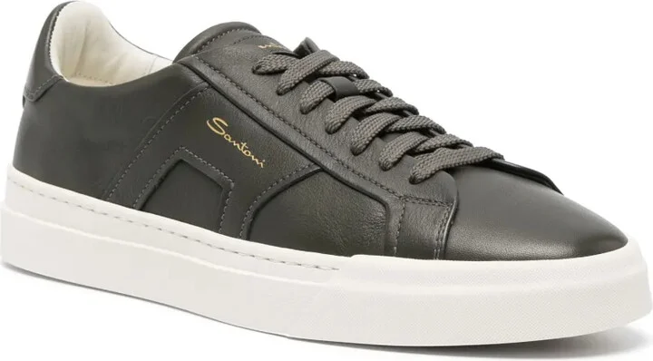 Logo-Print Contrasting-Sole Leather Sneakers - Image 2