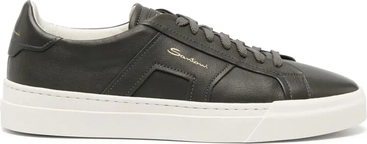 Logo-Print Contrasting-Sole Leather Sneakers