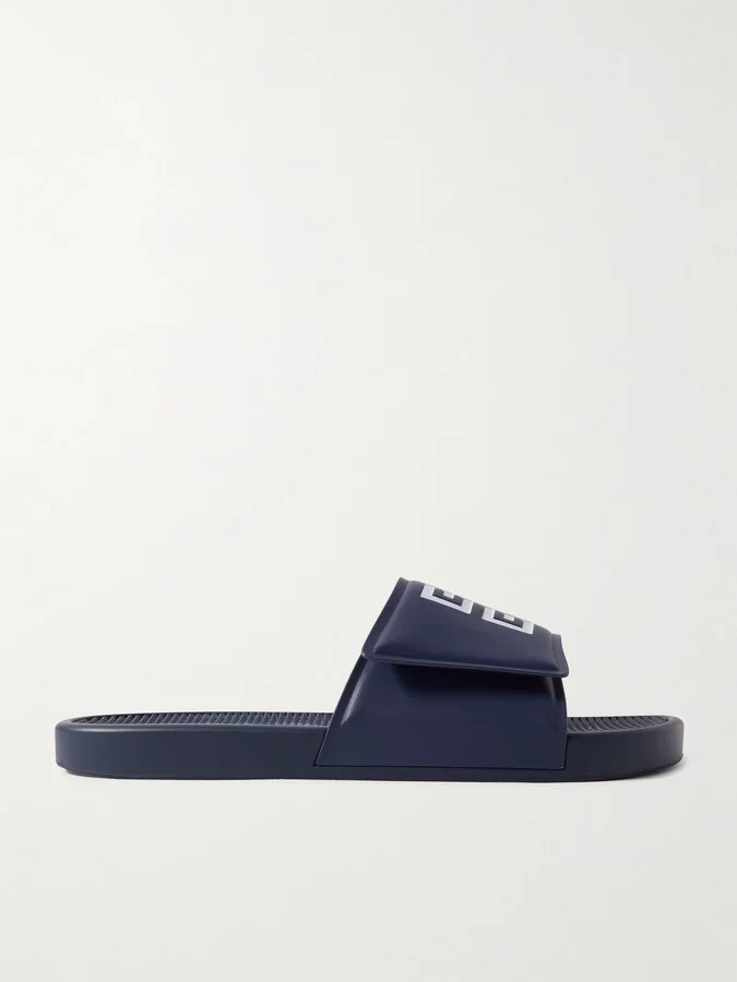 Logo-Print Debossed Faux Leather Slides