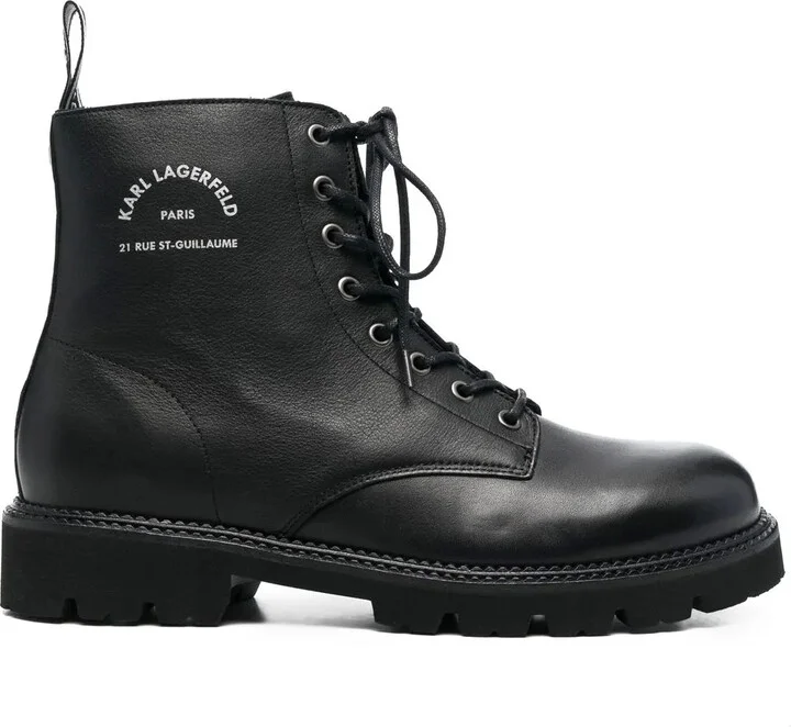 Logo-Print Leather Ankle Boots