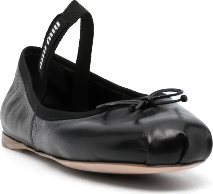Logo-Print Leather Ballerina Shoes - Image 2