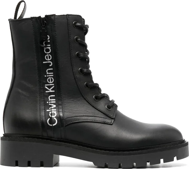Logo-Print Leather Boots