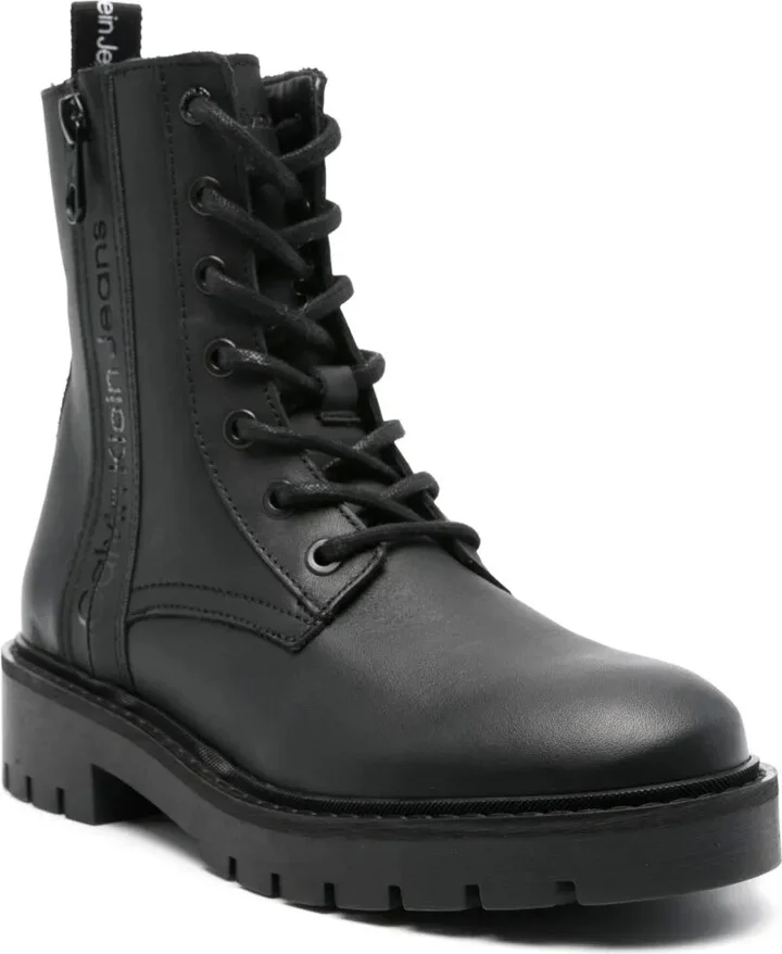 Logo-Print Leather Combat Boots - Image 2