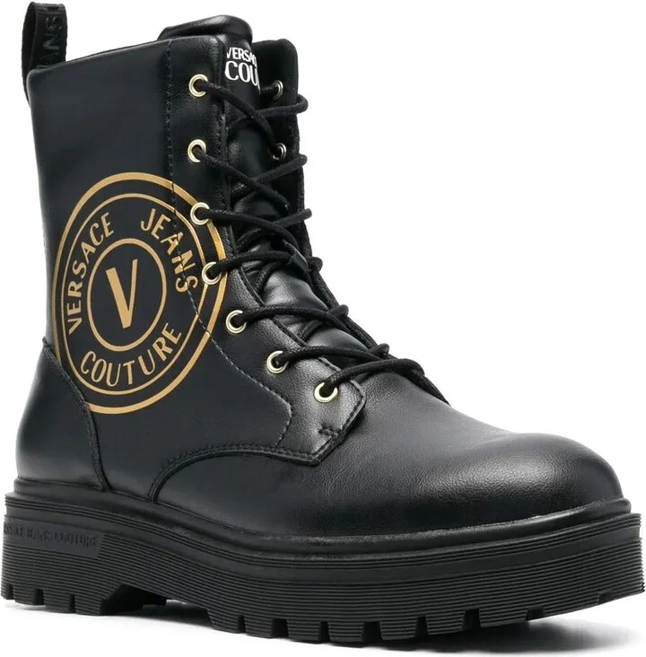 Logo-Print Leather Combat Boots - Image 2