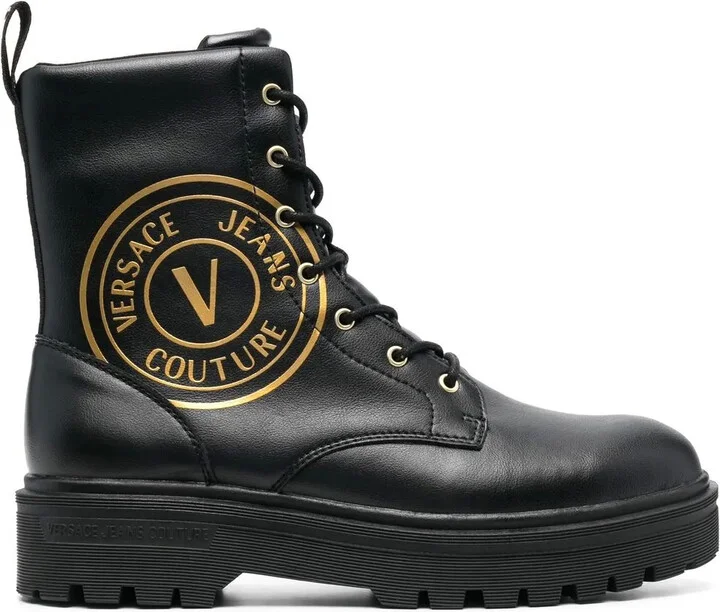 Logo-Print Leather Combat Boots