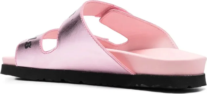 Logo-Print Leather Flat Sandals - Image 3