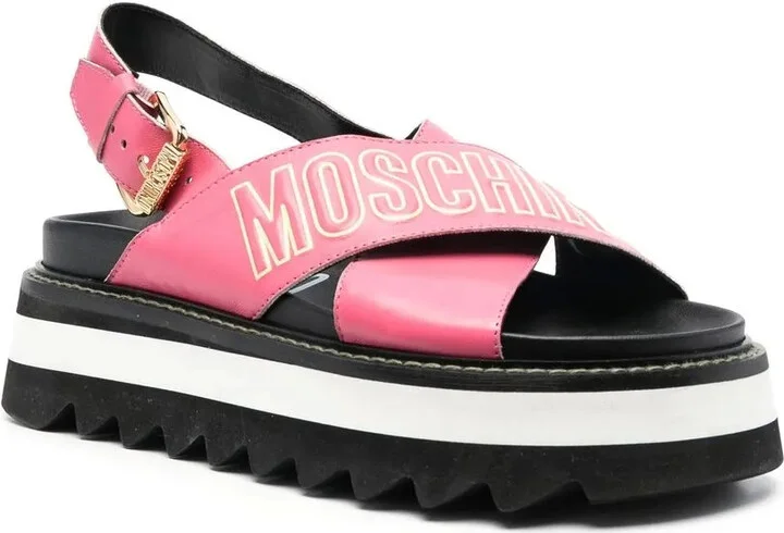 Logo-Print Leather Platform Sandals - Image 2