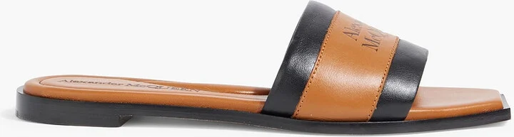 Logo-print leather slides