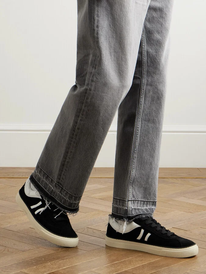 Logo-Print Leather-Trimmed Suede Sneakers - Image 2