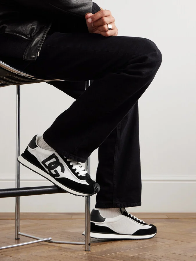 Logo-Print Mesh, Leather and Suede Sneakers - Image 2