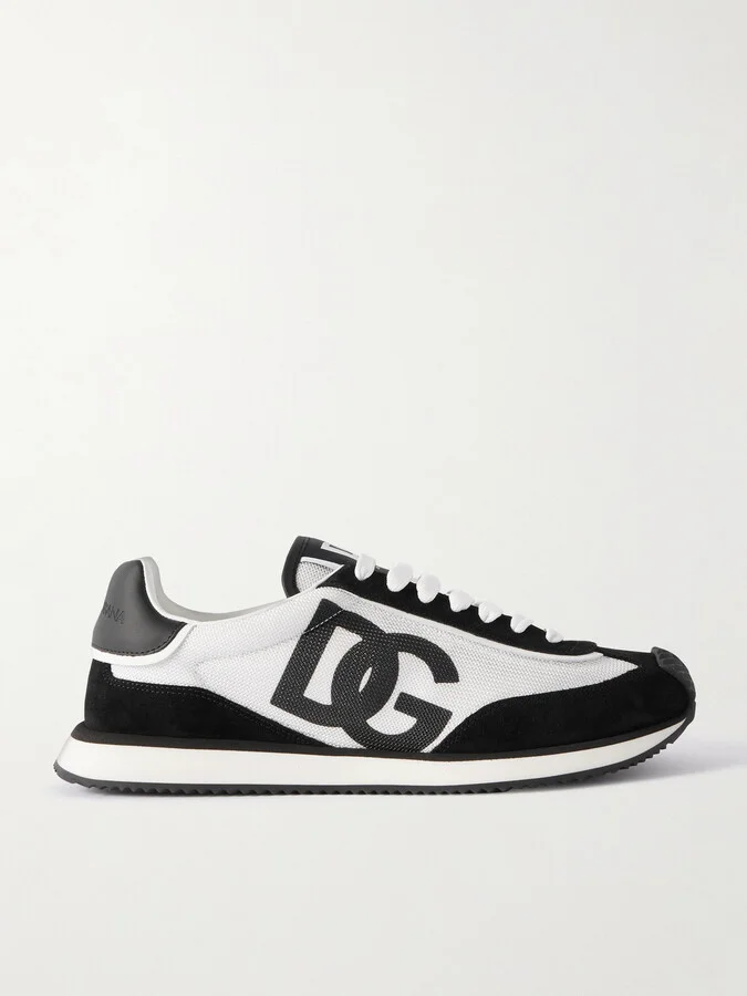 Logo-Print Mesh, Leather and Suede Sneakers