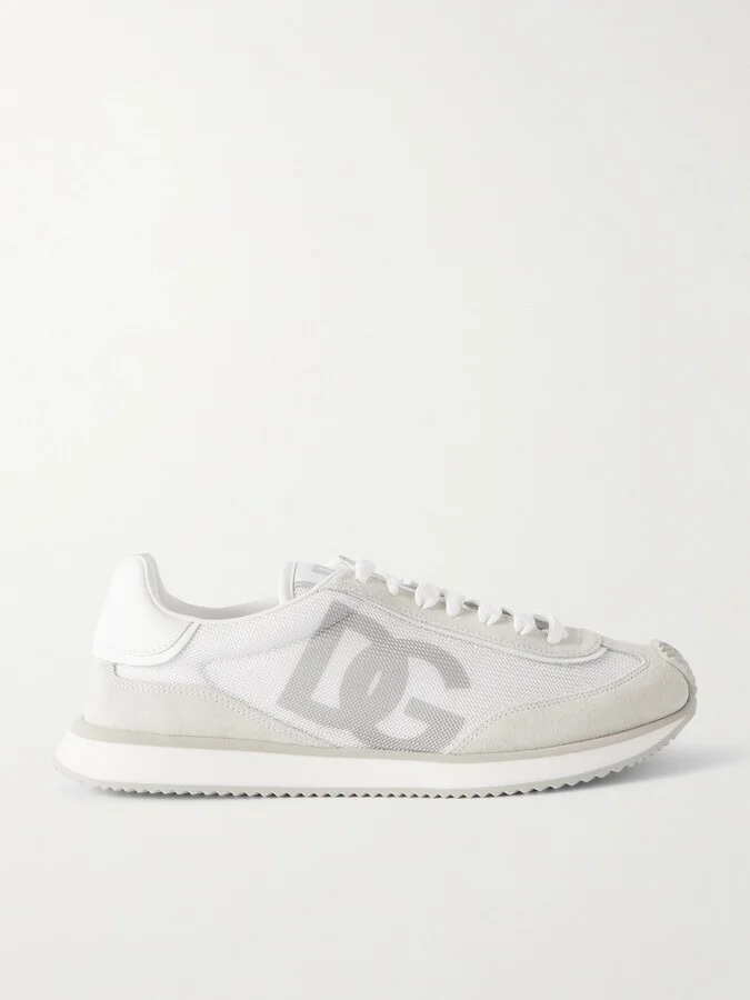 Logo-Print Mesh, Leather and Suede Sneakers