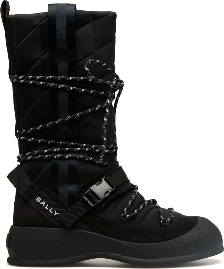 Logo-Print Panelled Mid-Calf Boots