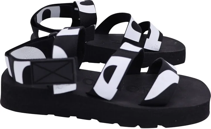 Logo-Print Slingback Sandals in Black Canvas
