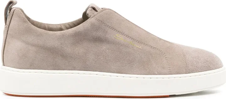 Logo-Print Suede Slip-On Sneakers