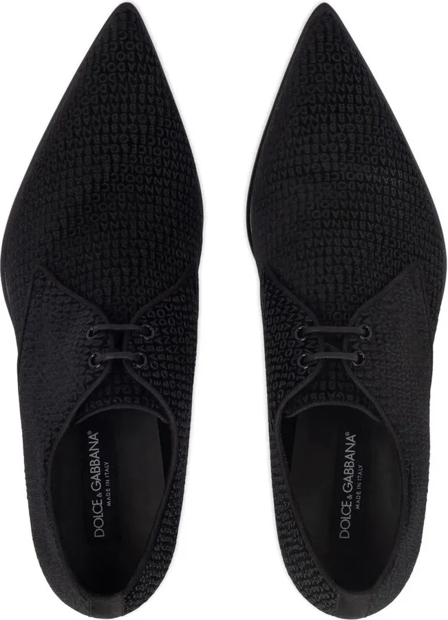 Logo-Print Velvet Derby Shoes - Image 4