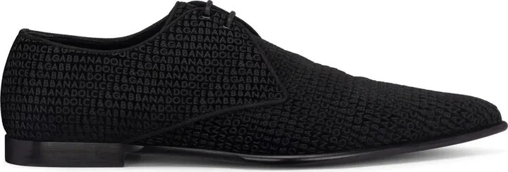 Logo-Print Velvet Derby Shoes