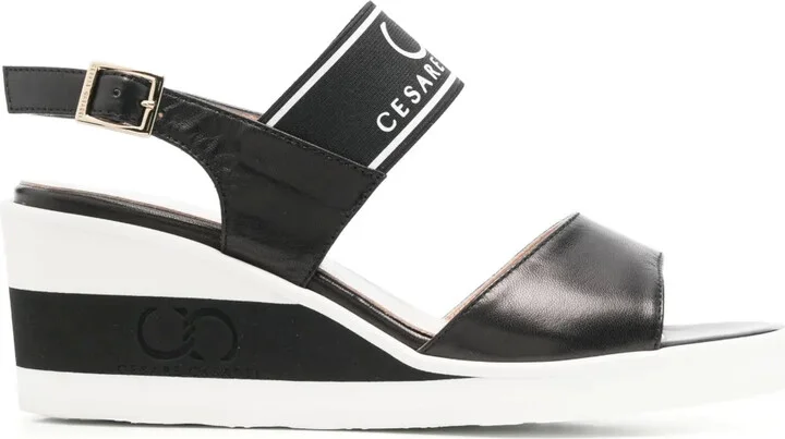 Logo-Print Wedge Sandals