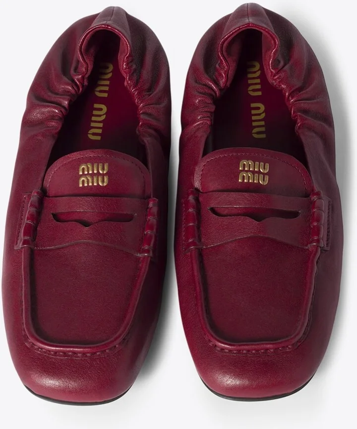 Logo Ruched Leather Loafers - Image 2