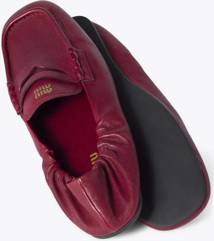 Logo Ruched Leather Loafers - Image 3