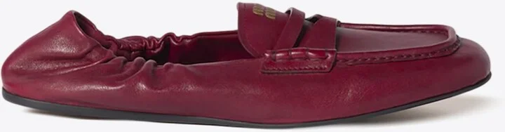 Logo Ruched Leather Loafers