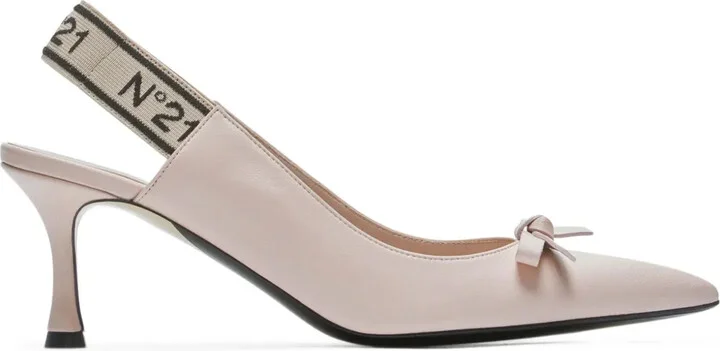 Logo-Strap Bow Leather Pumps
