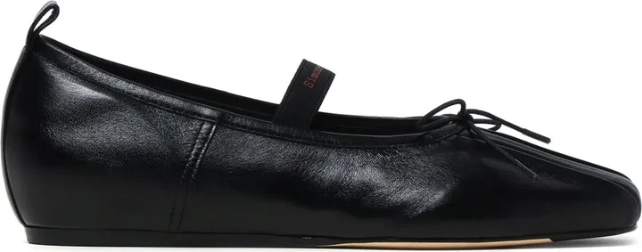 Logo-Strap Leather Ballerina Shoes