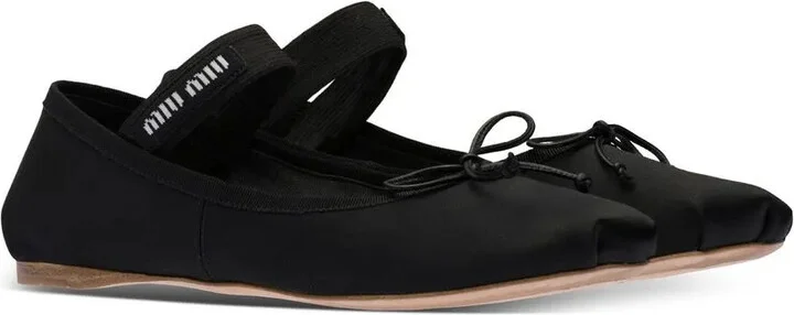 Logo-Strap Satin Ballerina Pumps - Image 2