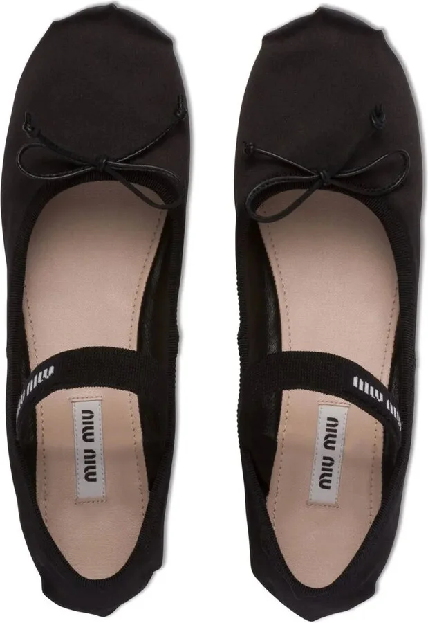 Logo-Strap Satin Ballerina Pumps - Image 4