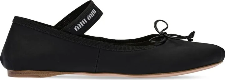 Logo-Strap Satin Ballerina Pumps