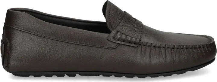 Logo-Stripe Leather Driving Moccasins