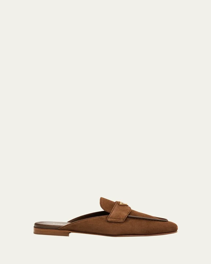 Logo Suede Loafer Mules