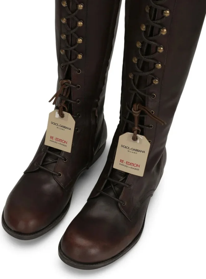 Logo-Tag Lace-Up Leather Boots - Image 4