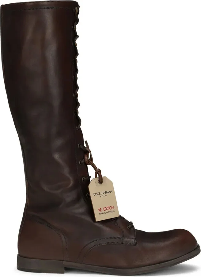 Logo-Tag Lace-Up Leather Boots