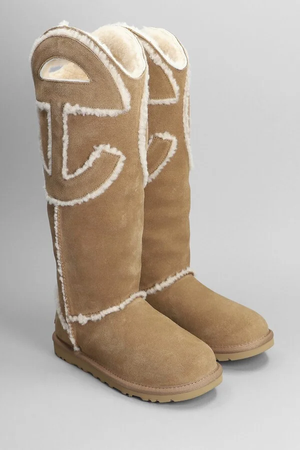 Logo Tall Boot Low Heels Boots In Leather Color Suede - Image 2