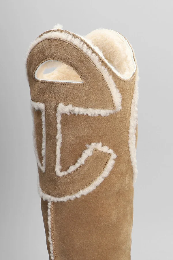 Logo Tall Boot Low Heels Boots In Leather Color Suede - Image 5