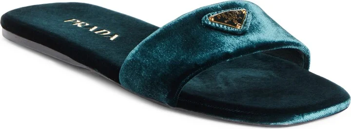 Logo Velvet Slide Sandal