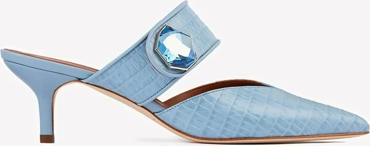 Lola 45 Crystal-Embellished Mules in Croc-Embossed Leather