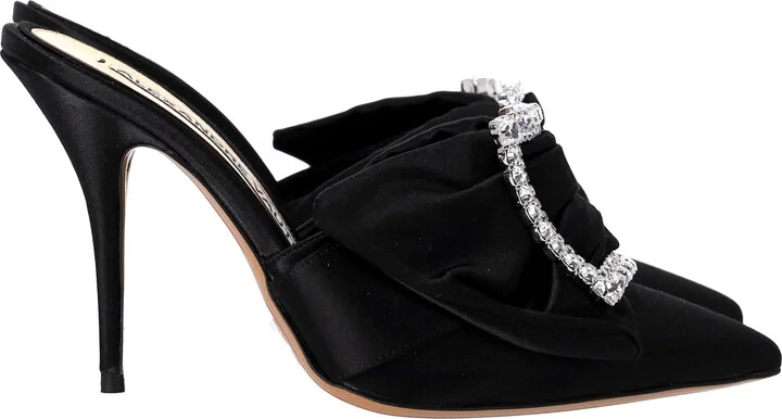 Lola Embellished Mules in Black Satin